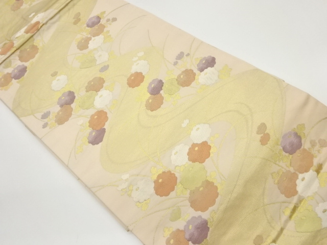 波に万寿菊・草模様織出し名古屋帯